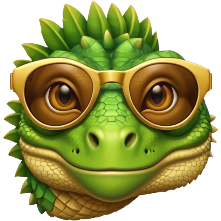 rich capitalist iguana head with golden glossy sunglasses emoji