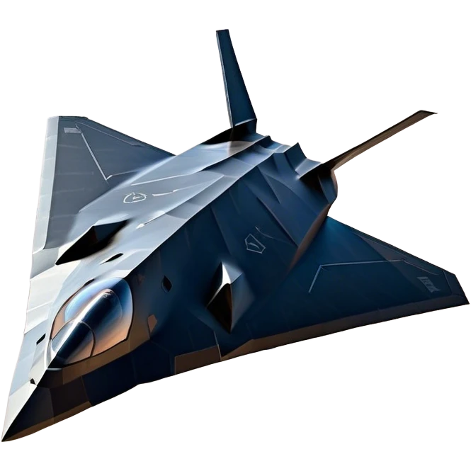 F-117 Nighthawk - Lockheed Martin (Stealth Grey) A futuristic stealth attack aircraft with a distinct faceted, angular design in a stealthy matte grey. Its sharp, jagged edges and unconventional, almost alien-like shape make it look like a shadow cutting through the night sky. The surface should appear non-reflective with subtle panel lines. emoji