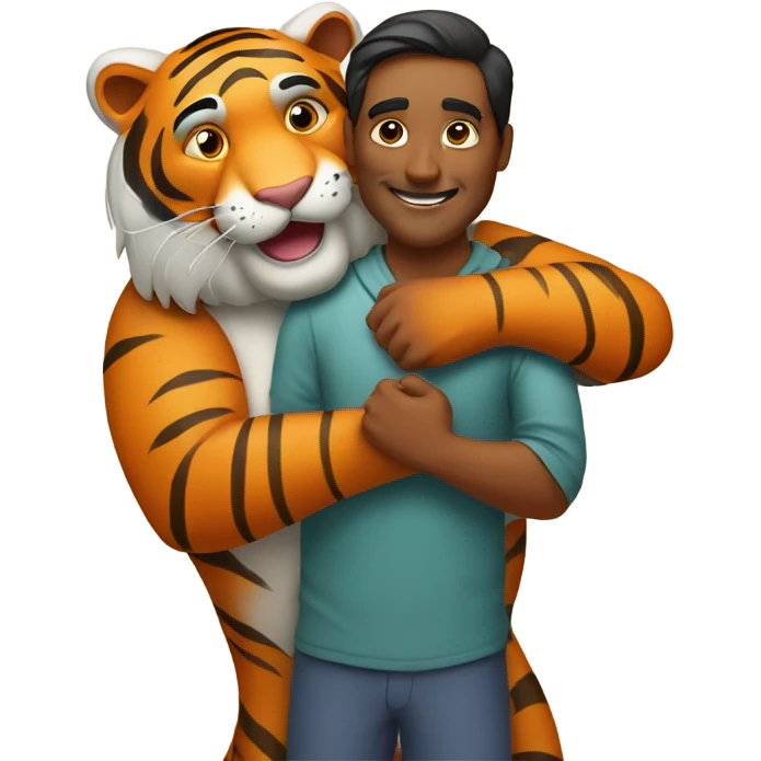 Indian man hugging happy tiger emoji
