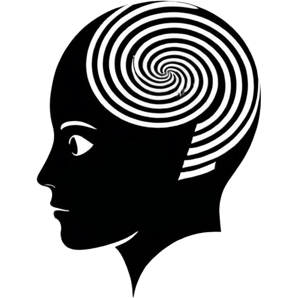 Minimalistic flat vector icon, iOS style, thin black contour on white background. Human head silhouette with spiral inside. Clean, no text, no shadows.
 emoji