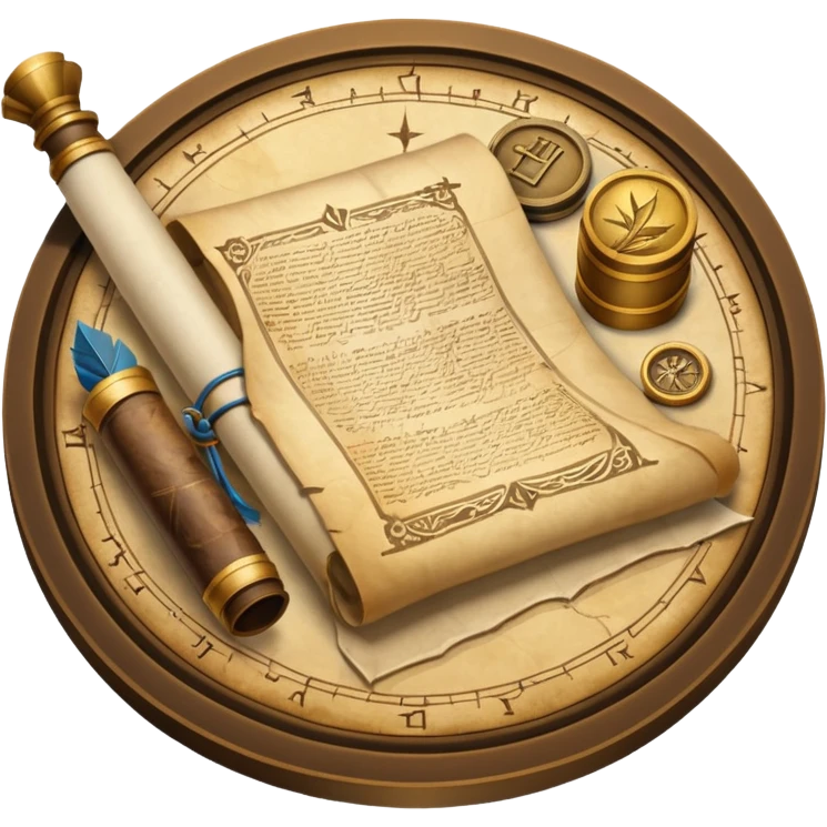An icon featuring an ancient scroll, a quill, and a historical artifact like a shield or coin. The design includes a backdrop of old maps and timelines, symbolizing the study of past events and civilizations. Transparent background highlights the exploration of history. emoji