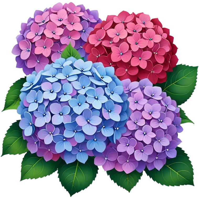 blue, red, pink and lilac hydrangeas emoji