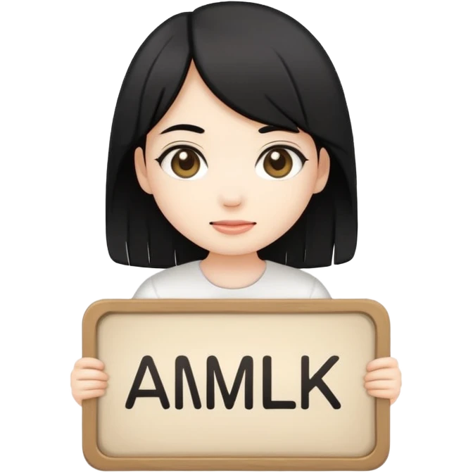 Chibi cult girl emoji, flat vector style, bold outline, holding a sign that says “AMILK” in clear capital letters, centered, simple background emoji