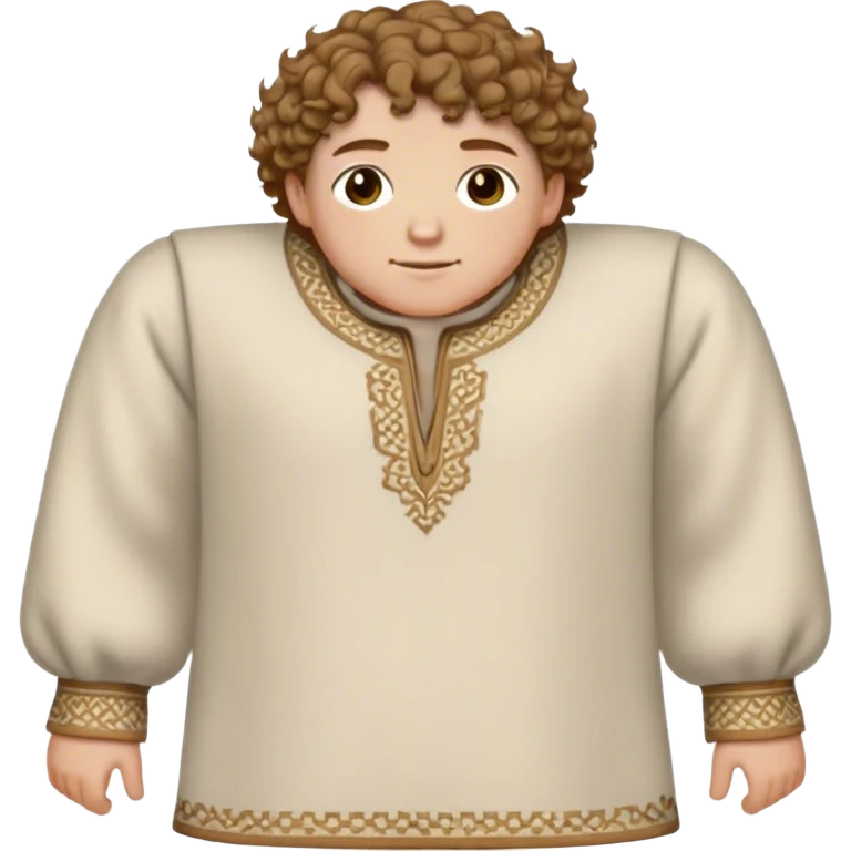 medieval spring outfit worn by a DnD themed fantasy male character. medium-weight wool tunic with decorative trim around the cuffs, worn slightly open at the front. clothes only above the waist. The clothes full waist. The character's haven't arms. character is white-skinned, light brown hair, hazel eyes, short curly hair. emoji