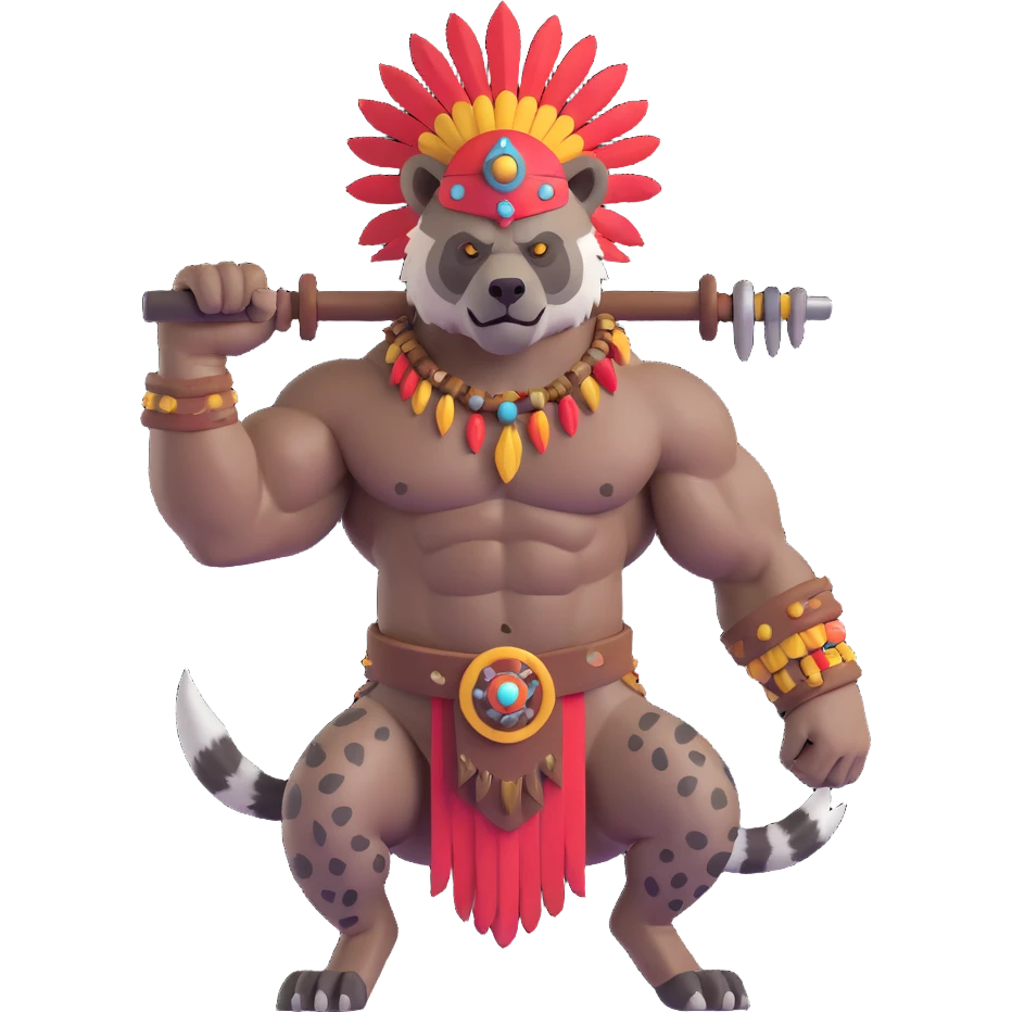 A native strong buff hyena with war bonnet flexing posing full body  emoji