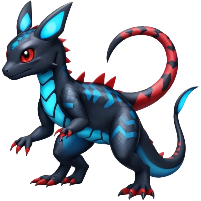 Cute Shiny Guilmon-Salandit-Umbreon-Fakémon-hybrid-creature (full body)  emoji
