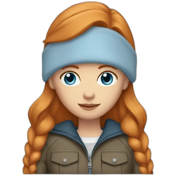 Straight ginger hair and blue eyes woman with a Canadian jacket emoji