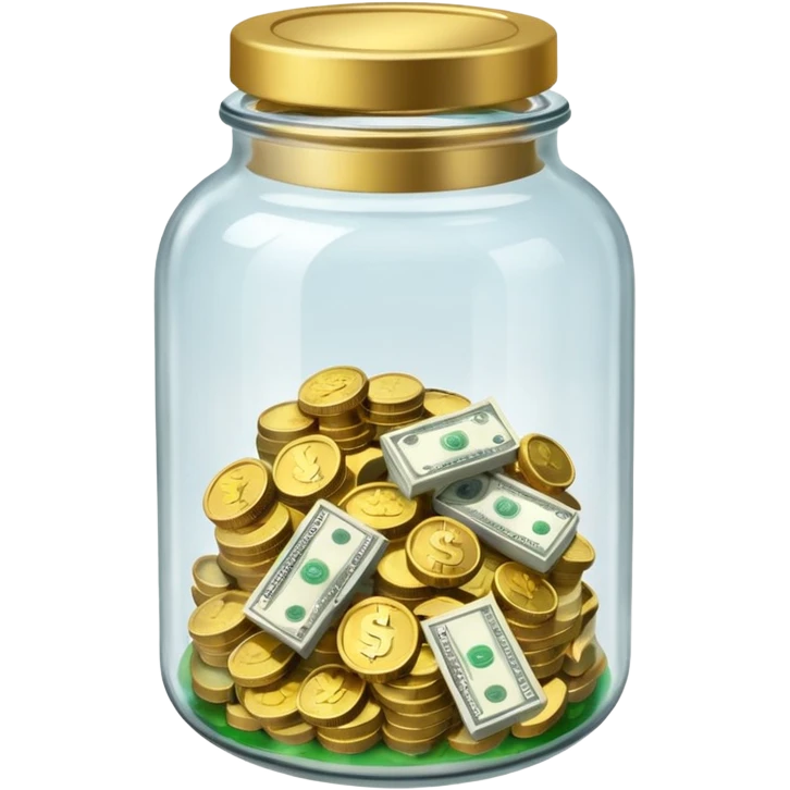 glass tip jar emoji style, simple with cash and coins emoji