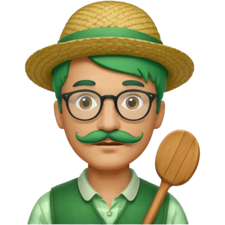 venice gondolier with green hair, iconic hat, normal glassess and mustache emoji