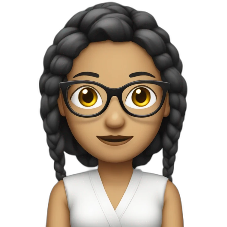 designer women dark tied up and flat hair, white skink with glasses crossing arms emoji