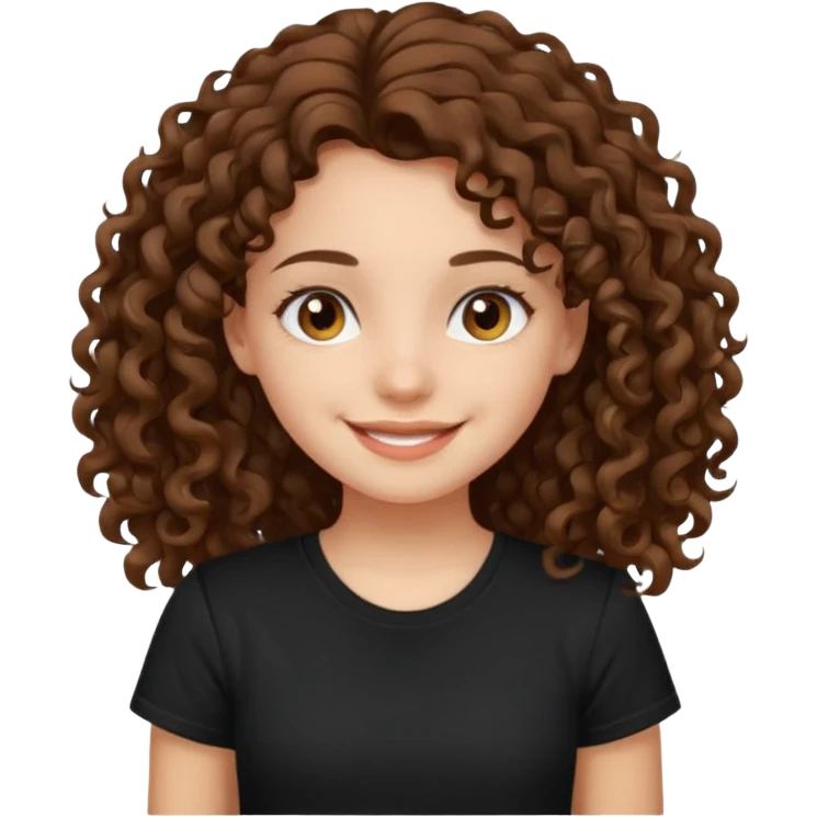 Brown eyes, long curly brown hair black t-shirt girl emoji