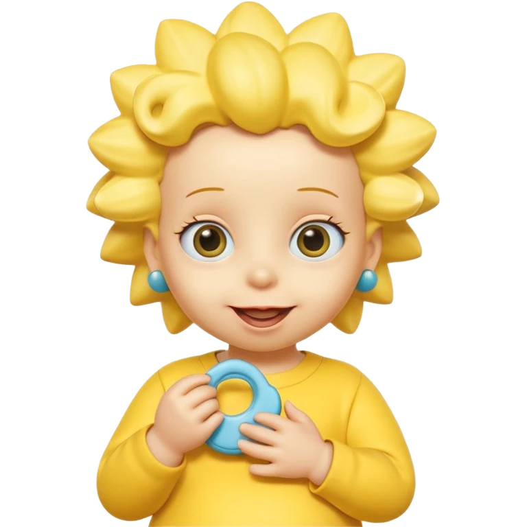 A 3D cartoon baby character fully yellow skin, styled like Maggie Simpson, with pacifier, big eyes, smooth shading, Memoji-style rendering, consistent with other yellow Simpsons characters. emoji