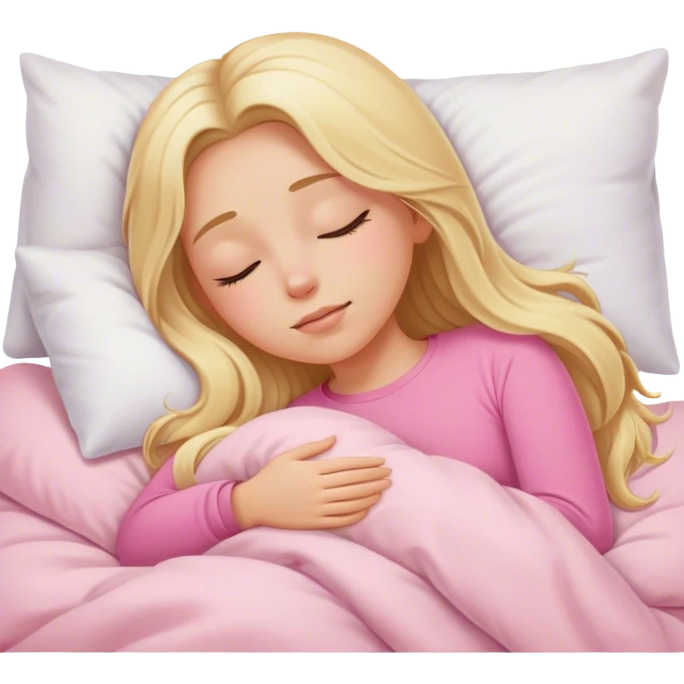 Cinematic realistic blonde with long hair, dressed in a pink top, sleeps in a cozy, soft bed, covered with a white duvet emoji