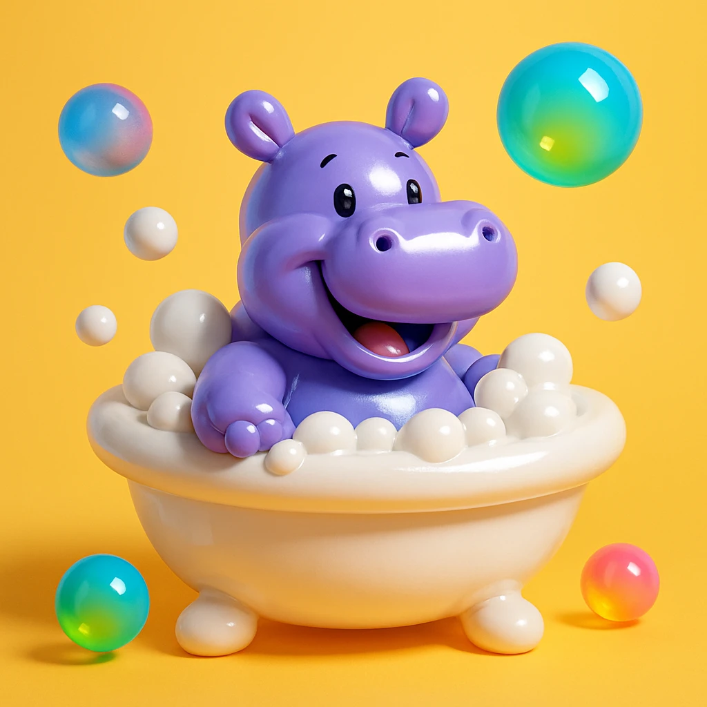 happy hippo with bubbles in bathtub emoji