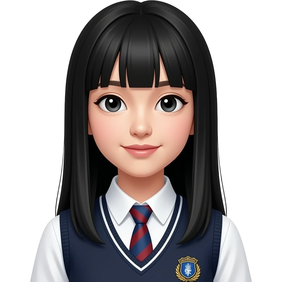 talking trendy schoolgirl with Asian skin, straight black long hair, chic uniform emoji