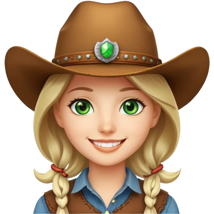 smiling girl in cowboy hat with green eyes emoji