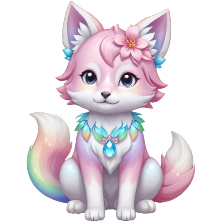 Multicolored divine sparkly marble Sakura shiny ethereal pastel iridescent light pale cute adorable pretty feminine elegant realistic floral exotic Falvie-Fionbri-fursona, full body emoji