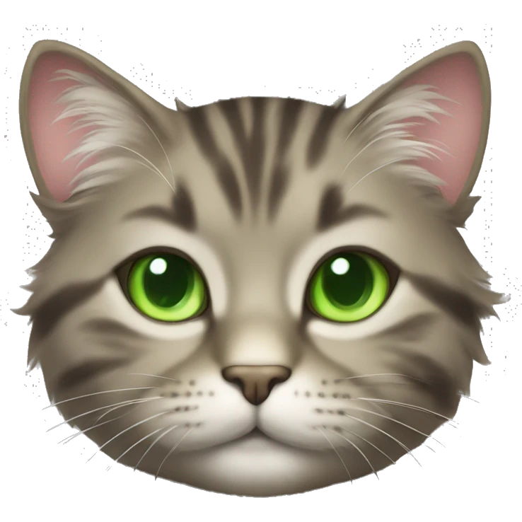 Fluffy tabby cat with light green eyes emoji