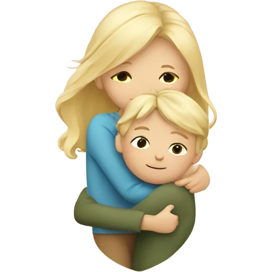 Blonde mom with long her is hugging her blonde son  emoji