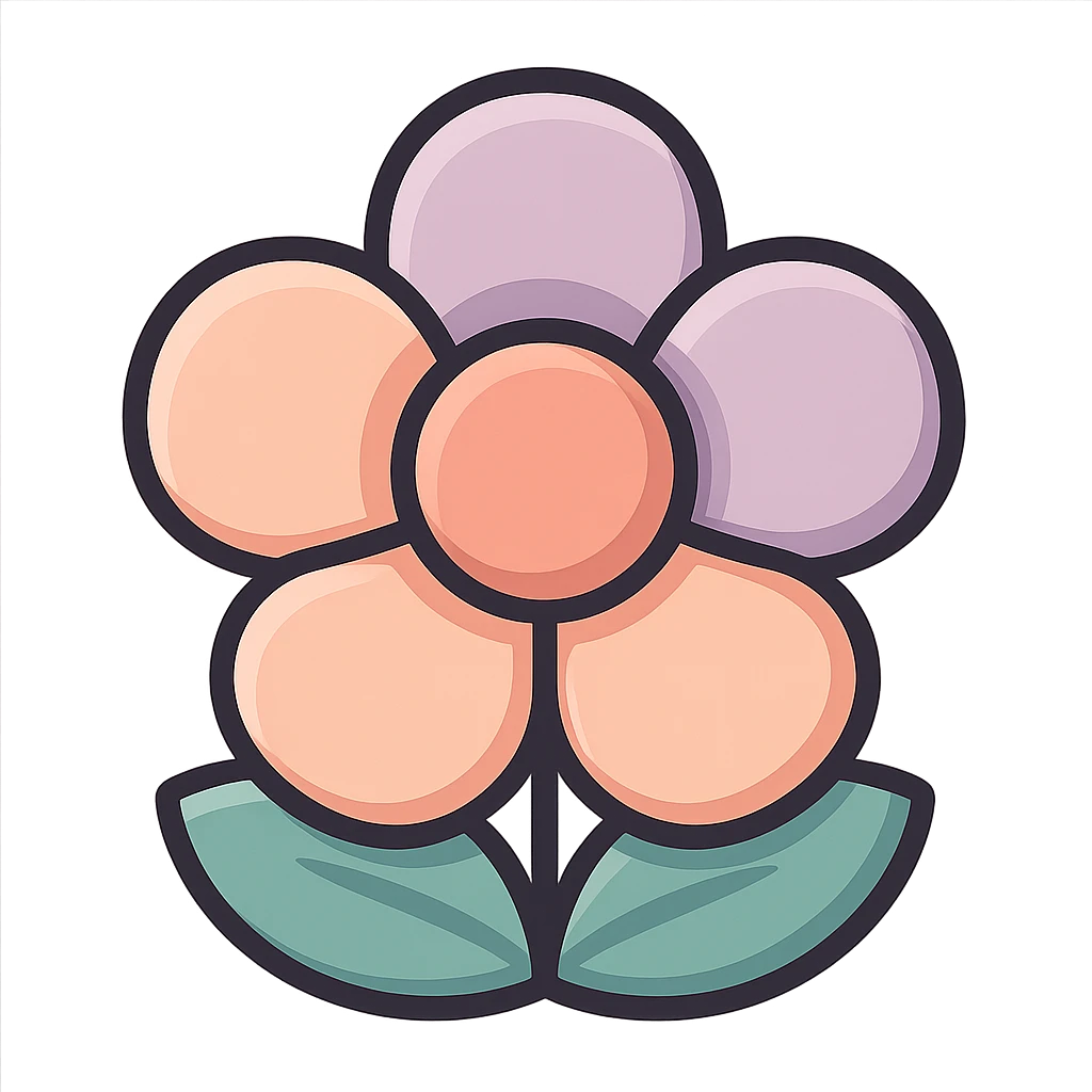 document push pin, flower shape, thick and volumetric, icon-color-outlined style, thin clean contours, soft rounded shapes, pastel palette #98B5BC, #B5B3C1, #C9A3C9, #E4C0CA, #F7DCD1, #F7C0AA, detailed shadows and highlights, soft lighting, transparent background emoji