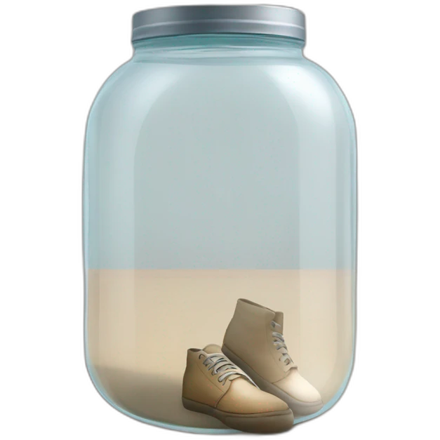 an empty transparent jar on the floor between two human feet,-inside,-in-the-jar,-unsafe,safe emoji