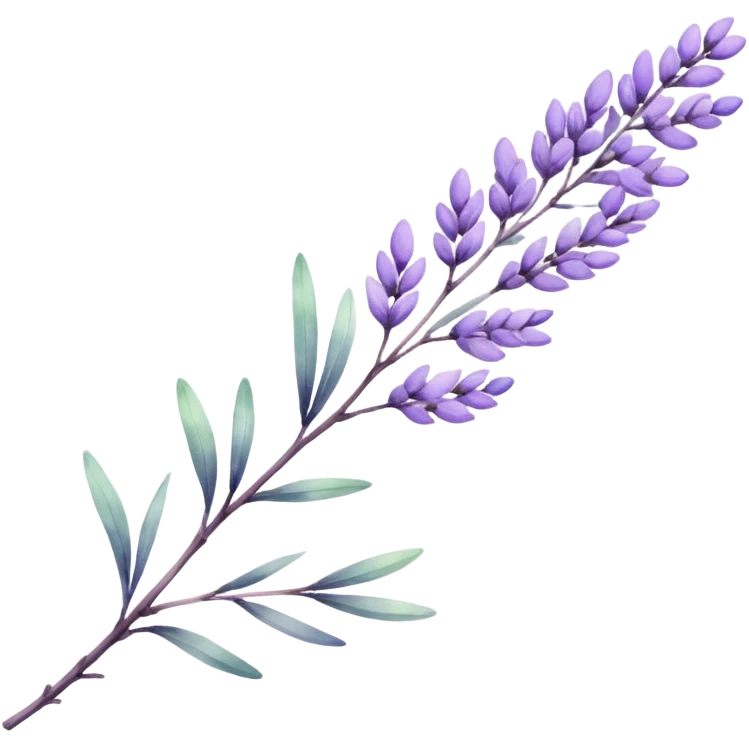 The art style is clean line art with delicate watercolor textures, pastel colors, and a dominant palette of lavender, soft lilac, and muted purple. Let the branch be more elongated and one emoji