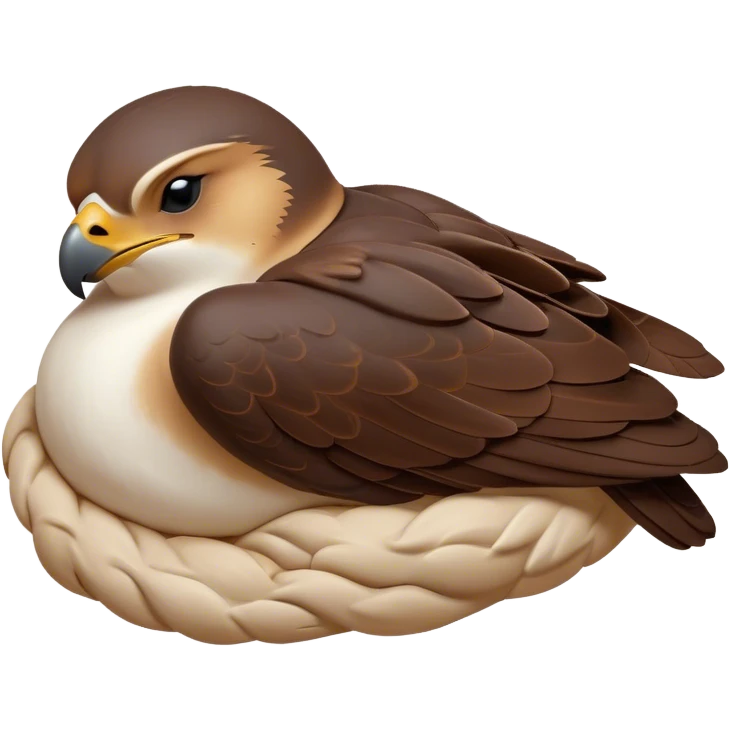 Meme-Worthy Cute Sleeping Falcon Portrait Emoji, Head resting peacefully with a contented smile, showcasing a streamlined, powerful form with eyes gently closed in serene slumber and a subtly curved beak, Simplified yet adorably endearing features, highly detailed, glowing with a soft, drowsy light, high shine, relaxed and utterly lovable, stylized with an air of playful laziness, soft glowing outline, capturing the essence of a sleeping falcon that feels destined to become the next viral icon of adorable rest! emoji