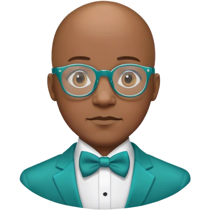 Bald black man with glasses teal tuxedo  emoji
