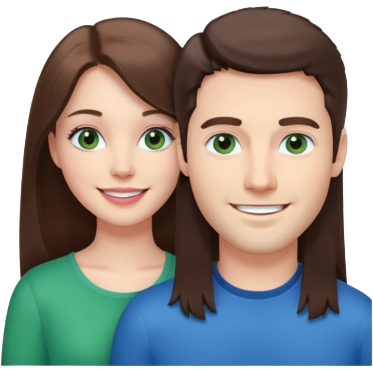 “A pink Polaroid-style photo of a couple: a white woman with long brunette hair and blue eyes, and a white man with short brunette hair and green eyes.” emoji