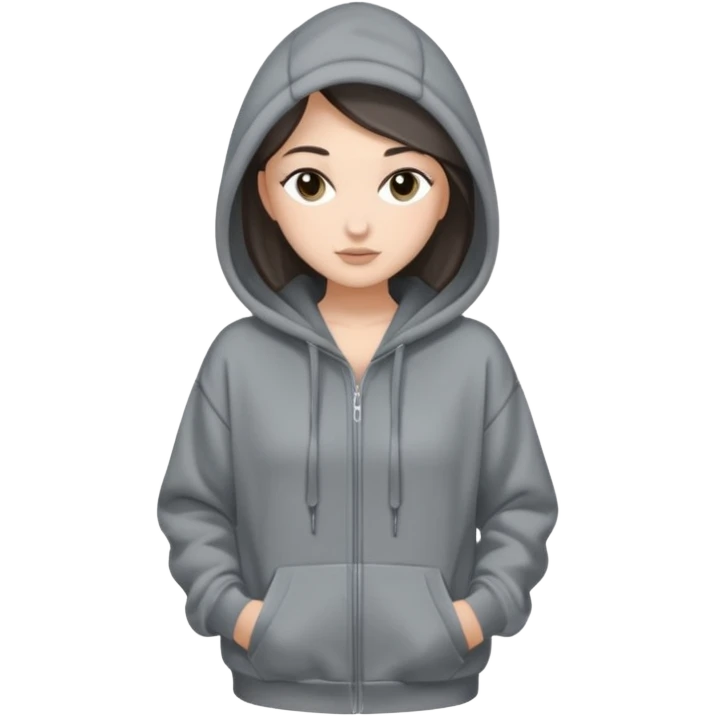 Sasha Gray in gray oversized hoodie full height emoji