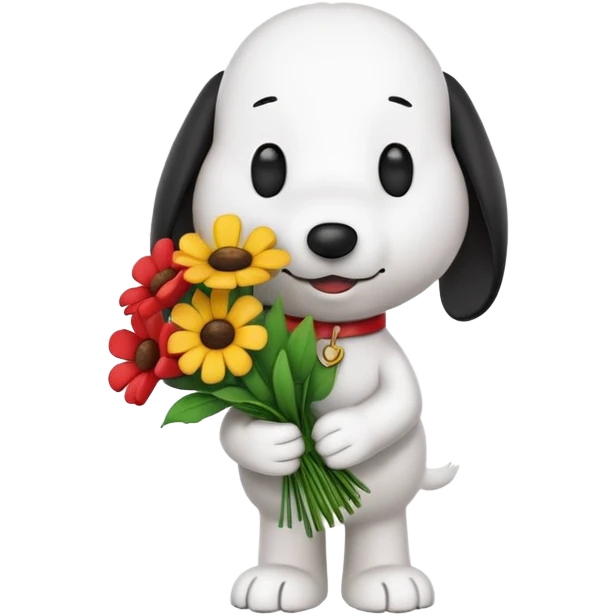 Snoopy holding flower bouquet emoji