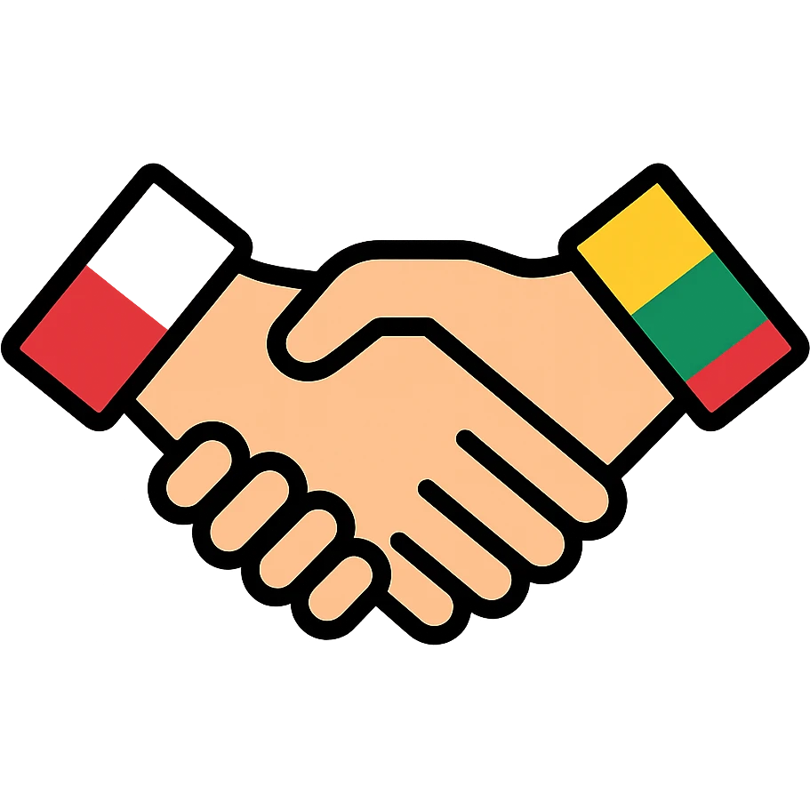 handshake icon with one sleeve as Polish flag and the other as Lithuanian flag emoji