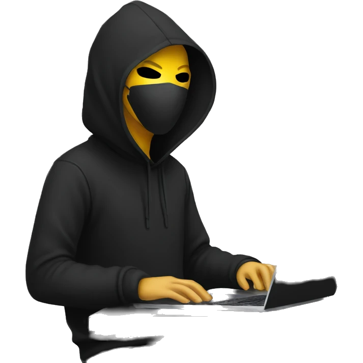 anonymous with laptop with black hoodie and having a mask  emoji