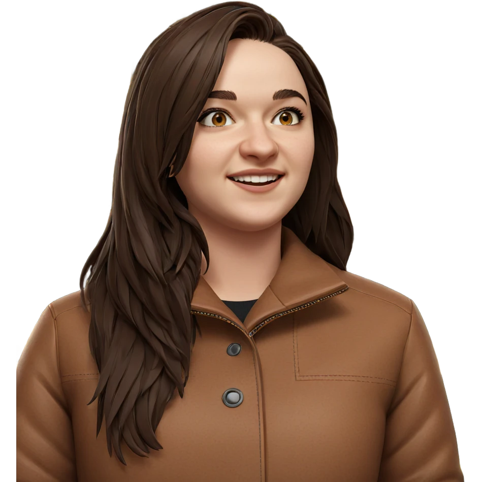 smiling girl in brown jacket emoji