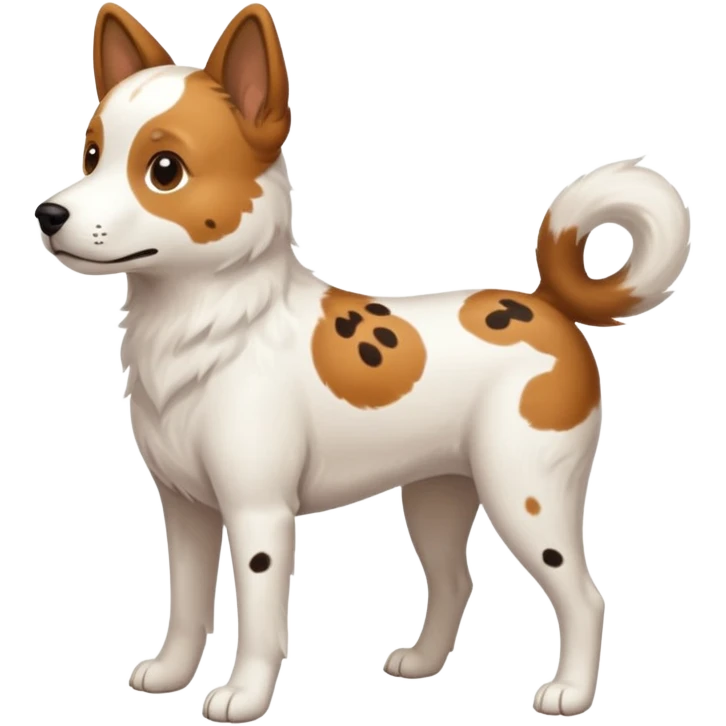 White dog with brown spots with ONLY three legs, from the side. It DOES NOT have four legs. ONLY THREE LEGS  emoji