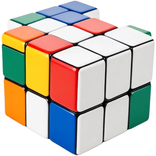 Minimalist 3x3 Rubik's cube with clean design, simple colors, and smooth edges. Classic red, blue, green, yellow, white and orange sides. iOS style emoji. emoji