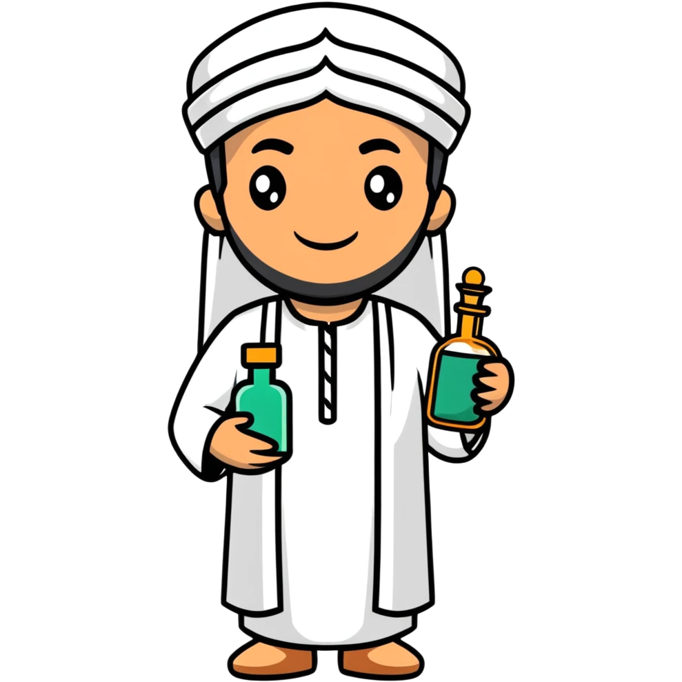 Arab man in traditional clothes holding a medicine bottle emoji