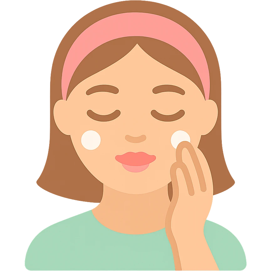 moça fazendo skincare no rosto, traços suaves emoji