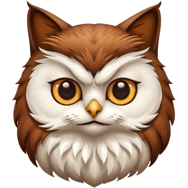 An cats head with a brown on top of the head of the cat the cats head infused with an white owls body with brown wings emoji