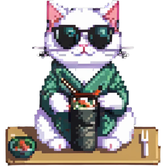 cat with sunglasses eating sushi emoji
