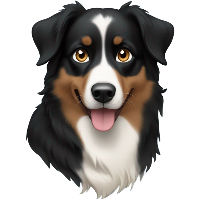 Black and tan Australian shepherd dog mostly black with one blue eye emoji