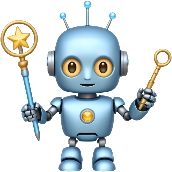 A cute robot is holding a magic wand, magic, emoji emoji