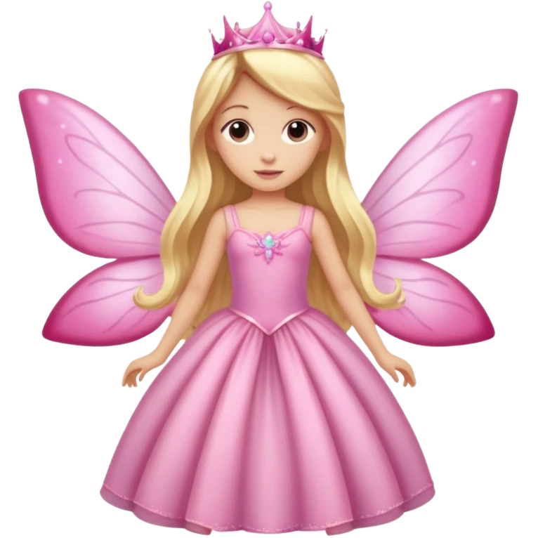 Realistic detailed long pink princess dress, long blonde hair, pink fairy wings emoji