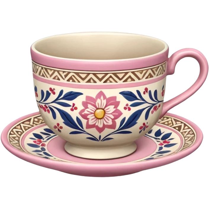 Pink white & beige Talavera tea cup emoji