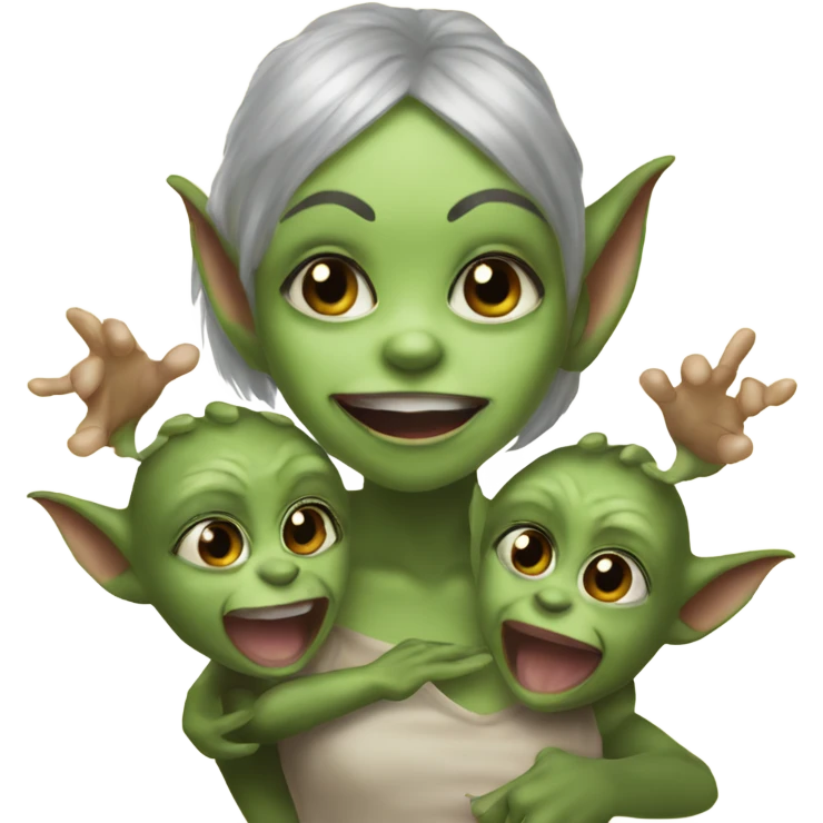 Female gremlin playing with two child gremlins emoji