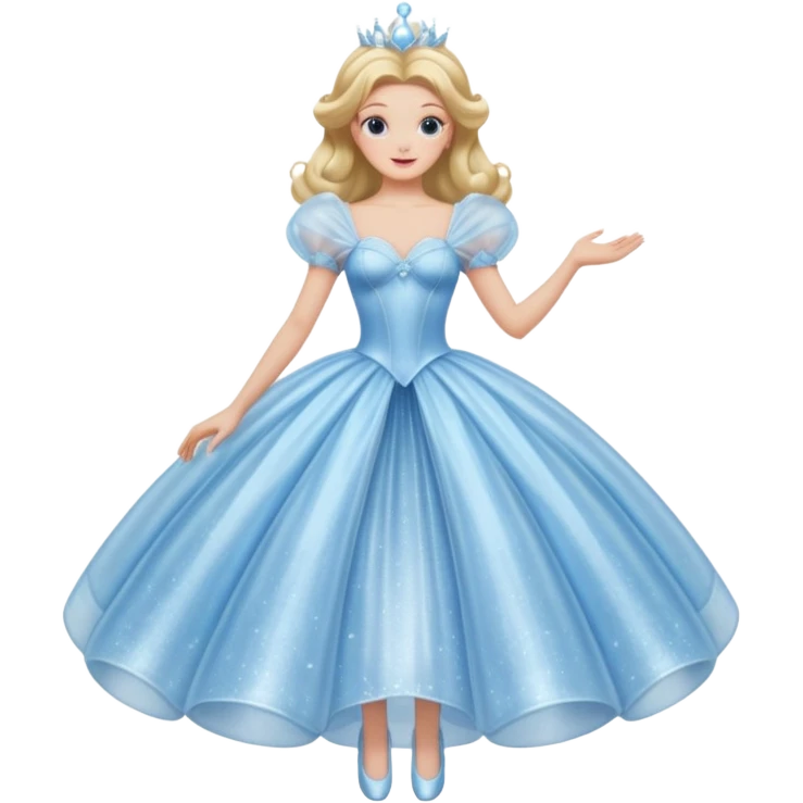 The bubble dress is typically a voluminous ball gown, designed to make Glinda look like she’s literally floating in a bubble. It features:  Pale blue or shimmering white-blue hues (in Ariana Grande’s movie version, it’s a soft, cotton-candy blue). emoji