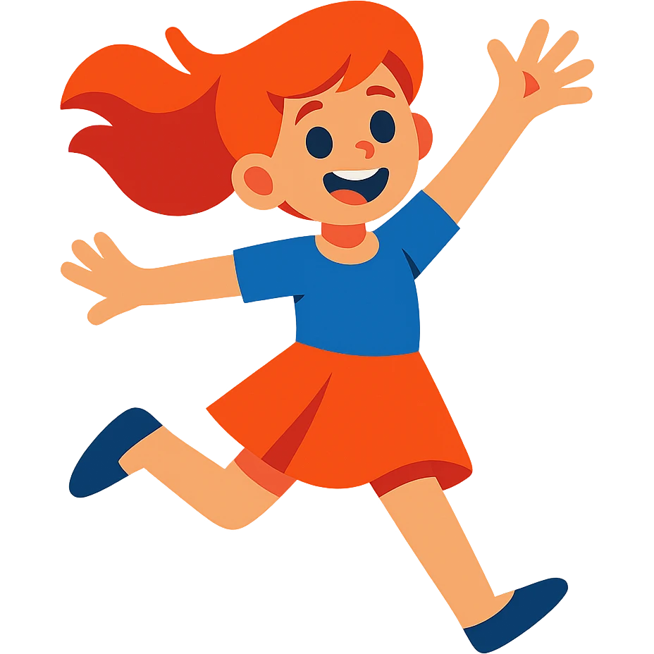 red-haired girl in a playful pose, jumping or dancing emoji