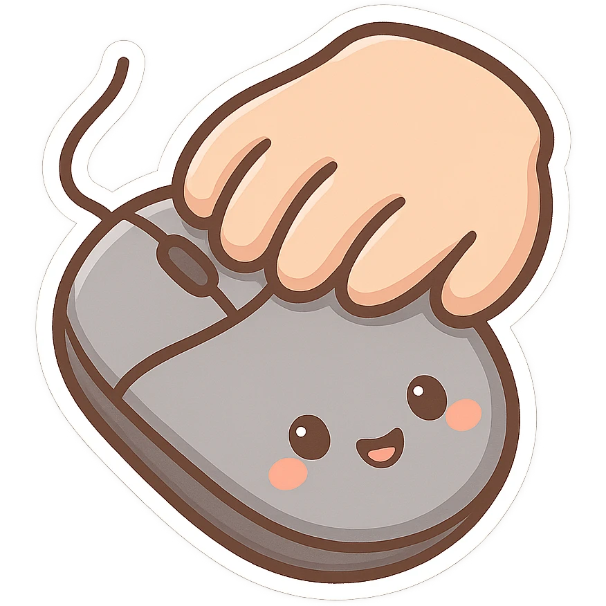 cartoon chibi style computer mouse with hand on top emoji