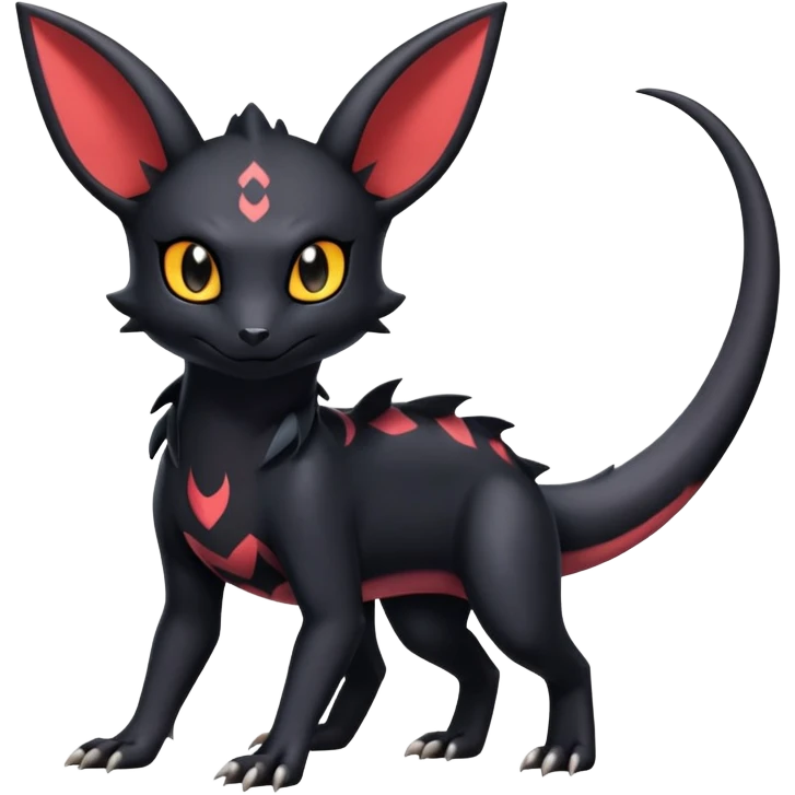 full body Salandit Umbreon Noibat Litten hybrid, standard emoji style, cute pose emoji