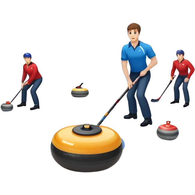 An icon showing a curling stone sliding across an icy rink toward the target, with sweeping players in action. The scene includes spectators, bright arena lights, and national flags, set against a clean, winter-themed background. Transparent background captures the focus and strategy of curling. emoji